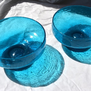 Vintage Blue Glass Dessert Cups – Set of 2 - Ice Cream Bowls -