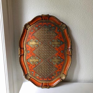 Vintage Italian Florentine Tray: Gold Gilded Fiber Resin, 47x34cm