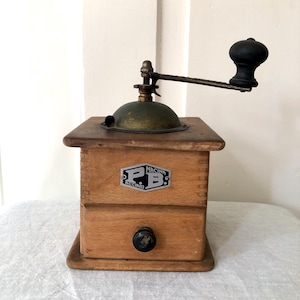 Vintage Italian Coffee Grinder | P.B. Macina Acciaio | MidCentury Manual Wooden Mill