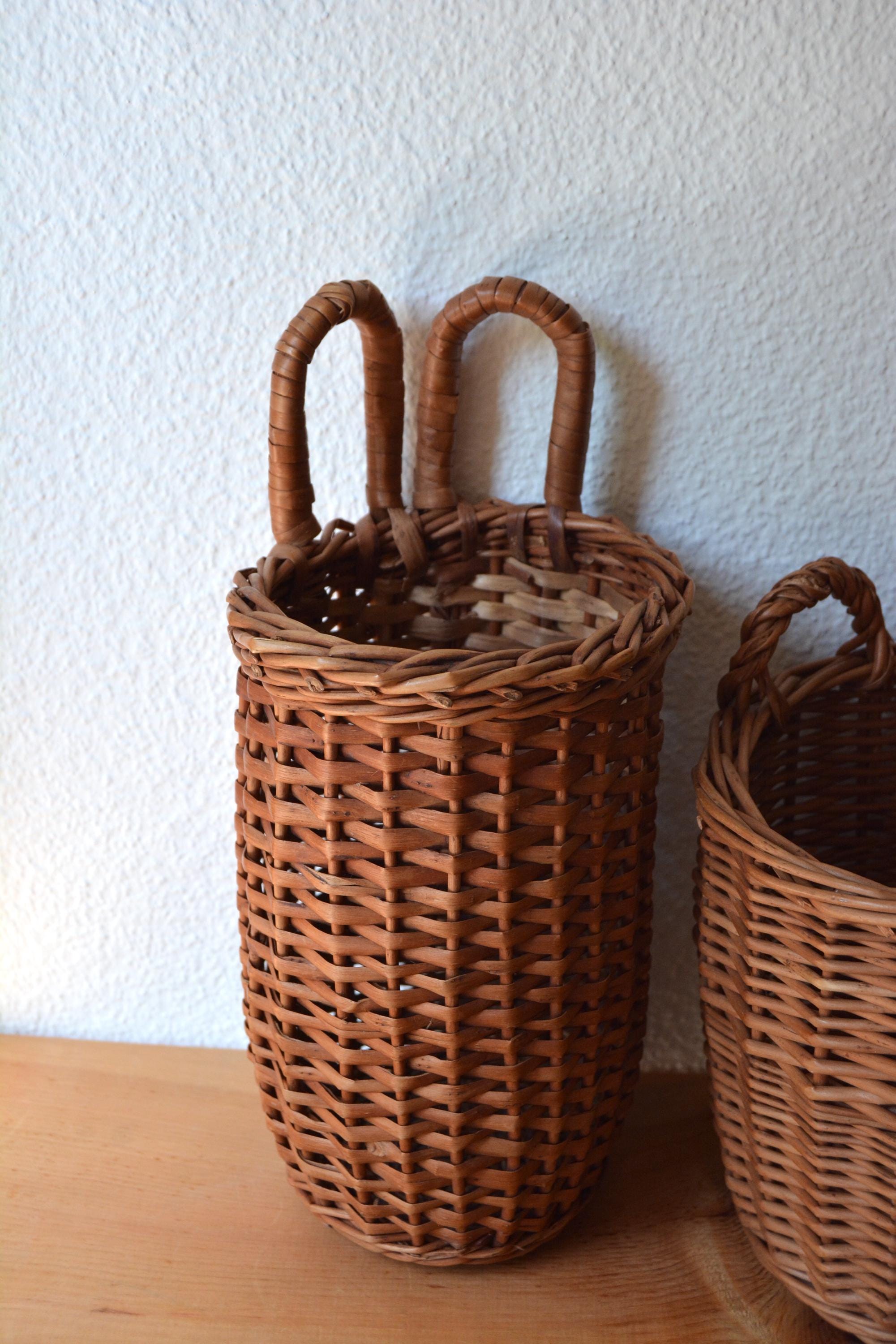 籐 ラタン 持ち手付き2段かご 収納 アンティーク レトロ ヴィンテージ