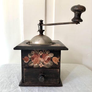 Antique Coffee Grinder, Made in Switzerland - Handpainted Folk Art