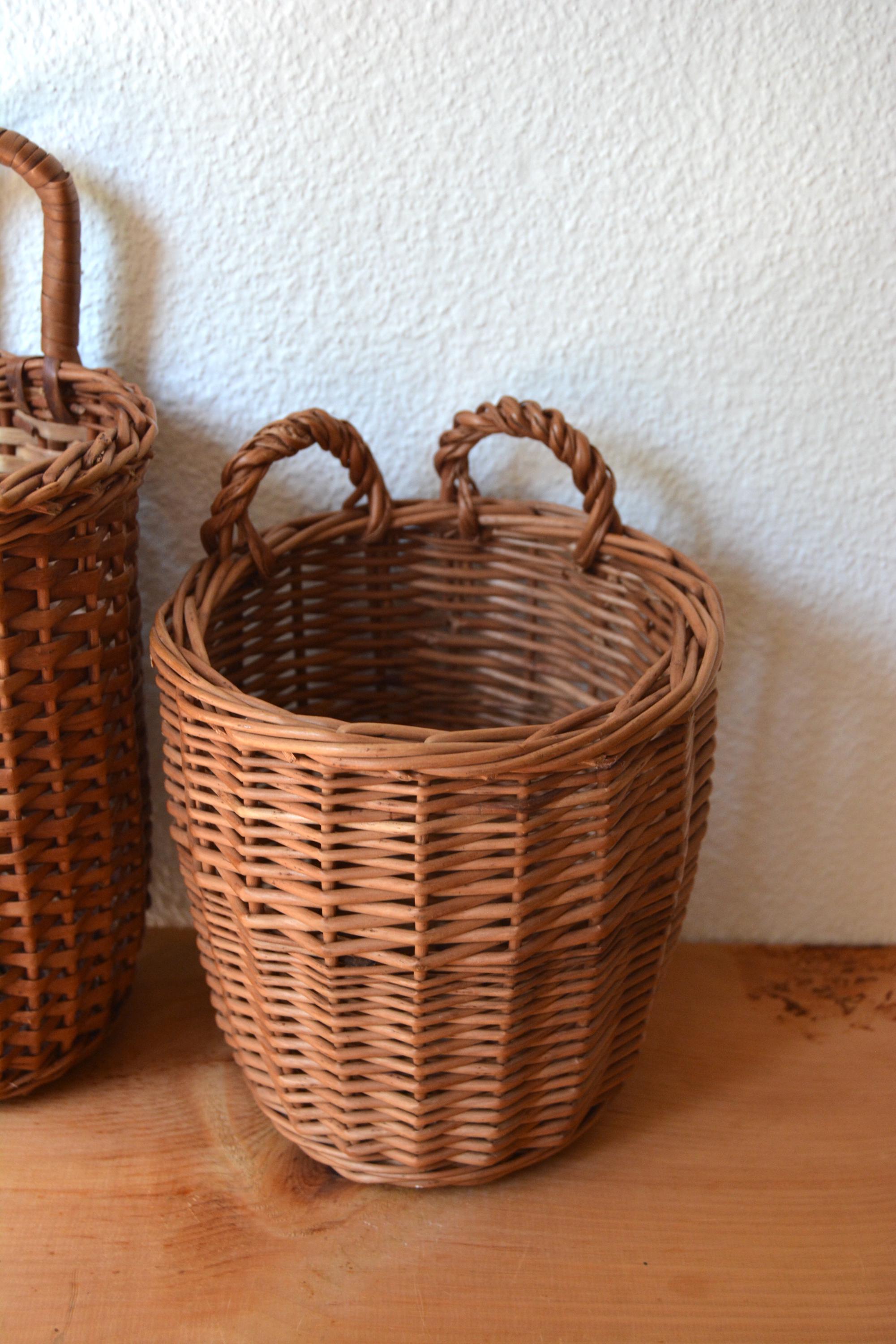 ヴィンテージ籐バスケット2個セット – 手編み収納＆装飾 - Etsy 日本