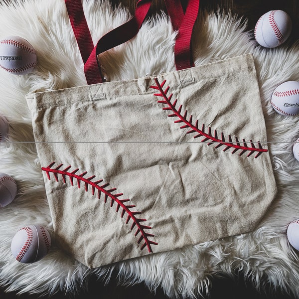 Embroidered Baseball Tote | Sports Tote | Burlap Bag | Cotton Canvas Bag | Sporting Events | Baseball Bag | Carry All