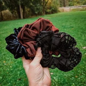 Scrunchie | Spooky Scrunchies | Fall Scrunchie | Halloween | Boo Basket Filler | Lace | Velvet | Silk