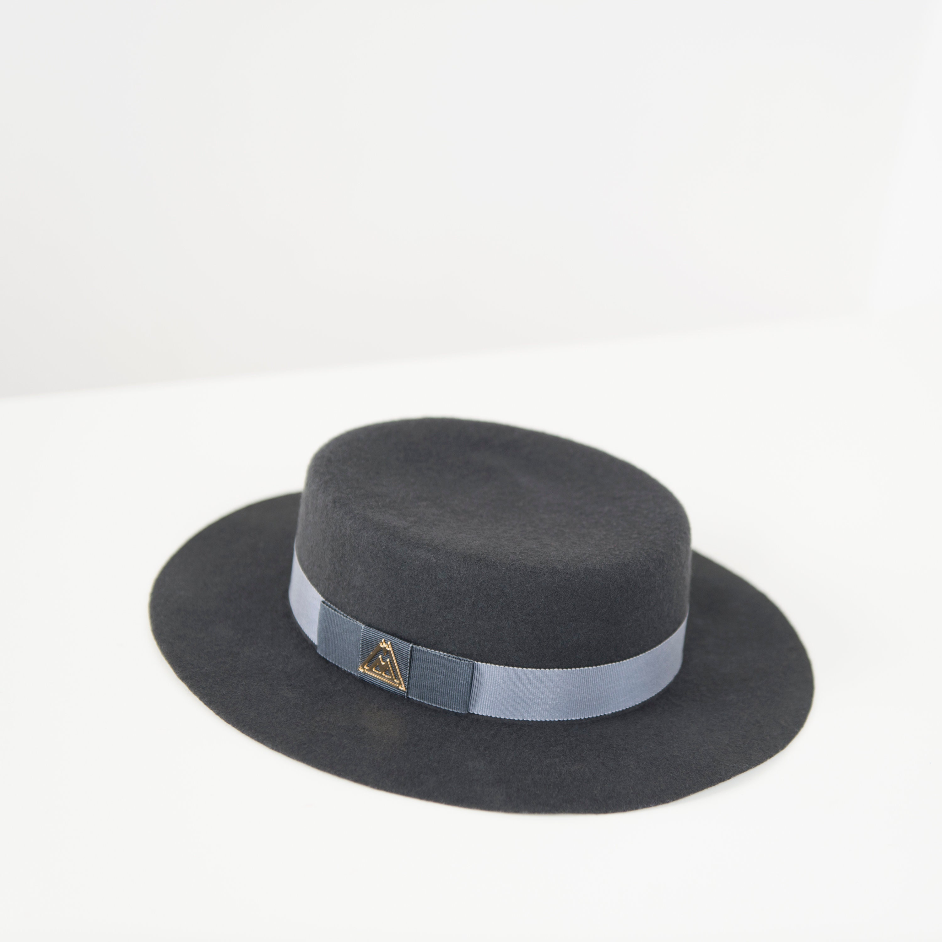 Charcoal Grey Wool Felt Boater Hat With Steel Grey Ribbon and Etsy