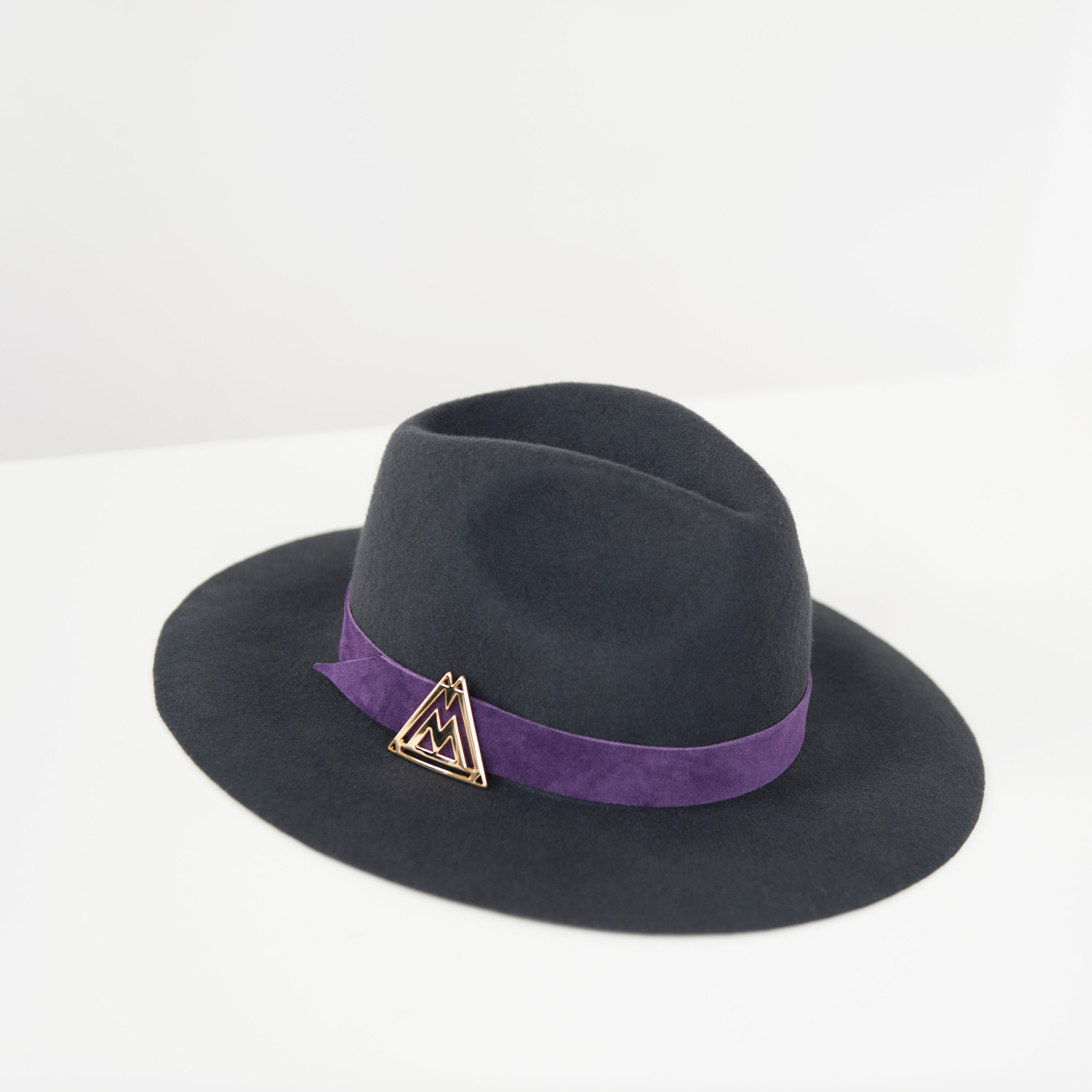 Charcoal Grey Wool Felt Fedora With Purple Suede Band and Etsy UK