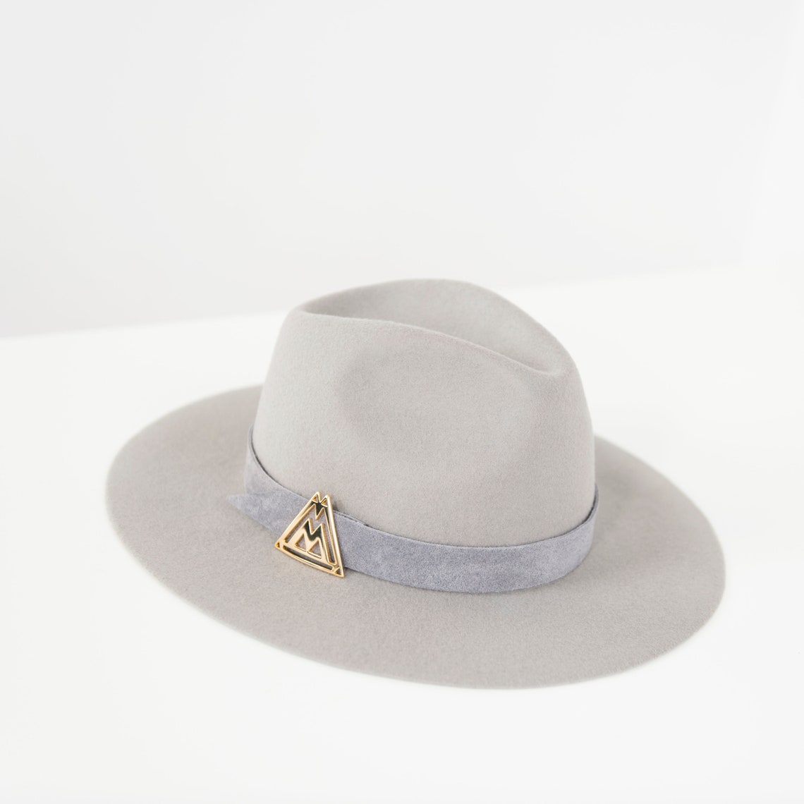 Opal Grey Wool Felt Fedora With Light Grey Suede Band and Monty Buckle
