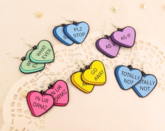 Edgy Anti Valentine Conversation Candy Heart Earrings