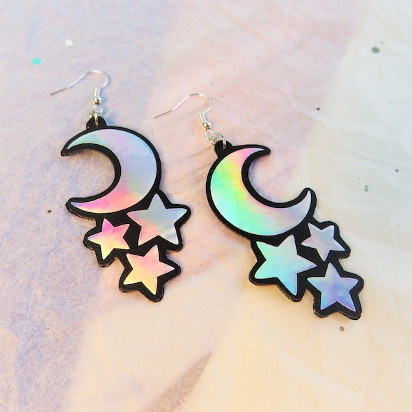 Pastel Goth Moon and Star Earrings | Edgy Celestial Witchy Earrings