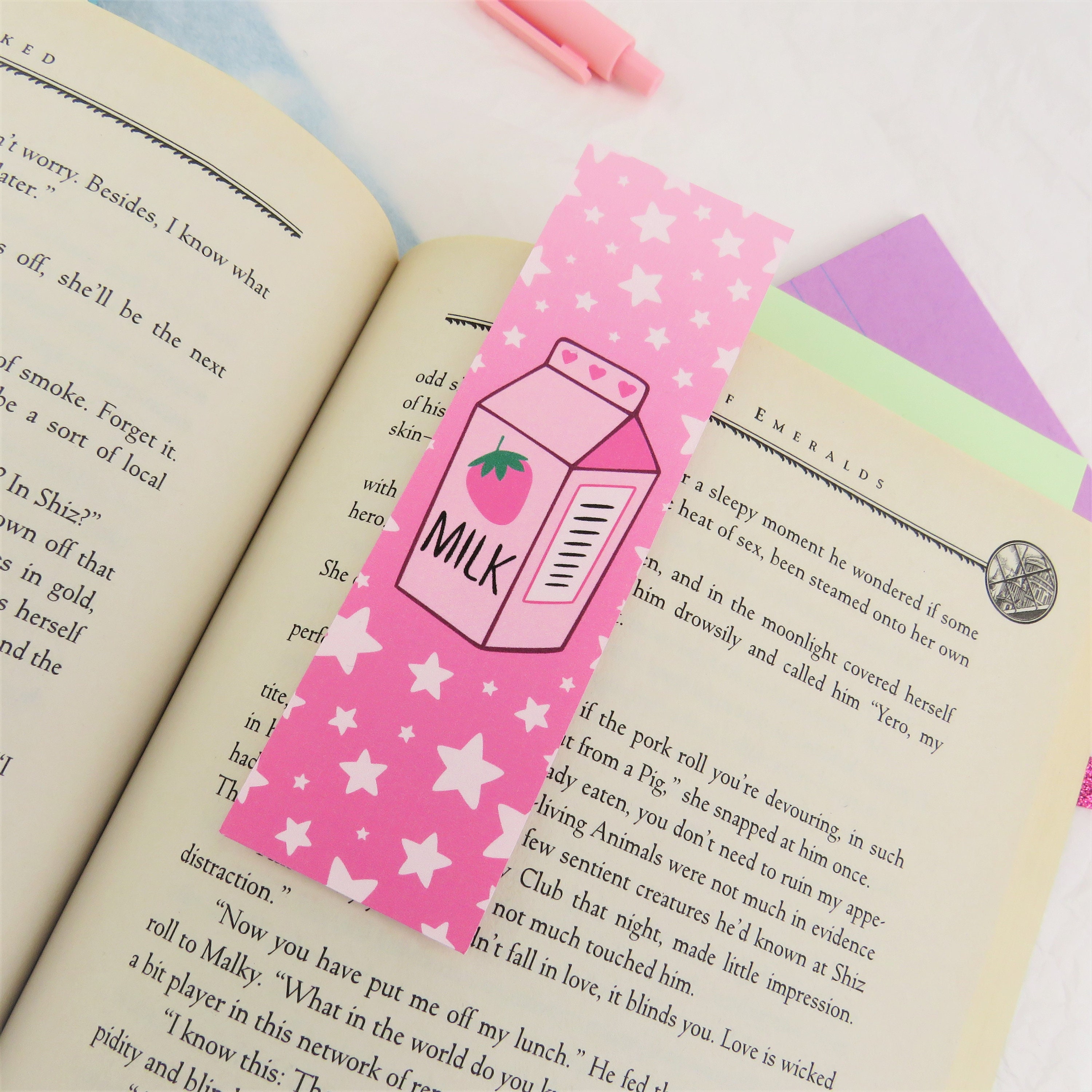Kawaii Cute Pink Strawberry Milk Bookmark Etsy