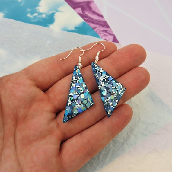 Blue triangle earrings sale