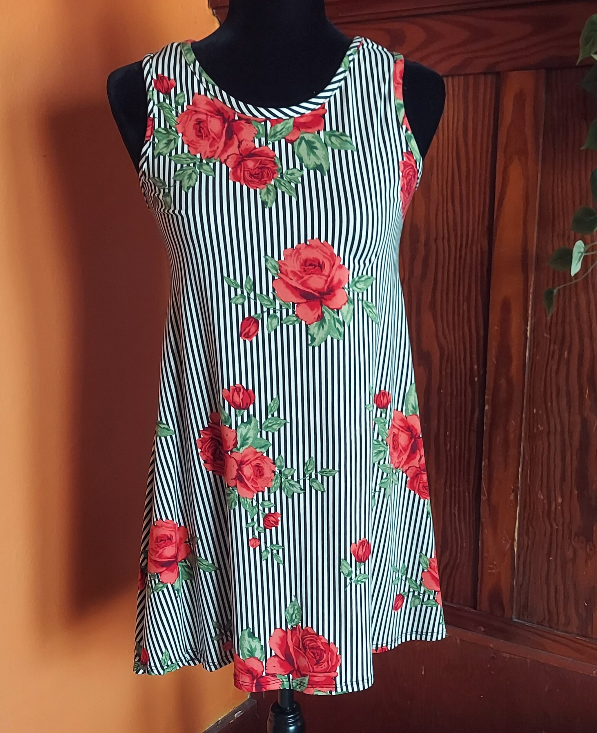 Rose Print Flare Dress Size Small - Etsy