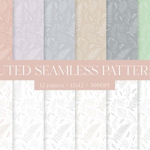 Seamless Patterns Digital Paper - Delicate Outlines Muted Florals Leaves - 12x12 - Commercial Use - Muted Boho - 300DPI - Nature