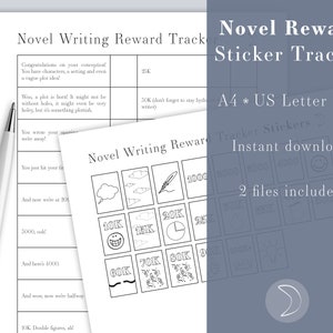 Rastreador de pegatinas de recompensas de novelas impresibles para autores y escritores - tamaño de la carta A4 & US