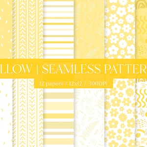 Seamless Patterns Digital Paper - Yellow Florals Flowers - 12x12 - Commercial Use - Muted Boho - 300DPI - Bright Nature Spring Summer