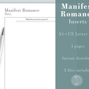 PRINTABLE Manifest Romance Relationship Sheets Inserts A4 & US Letter Size Law of Attraction