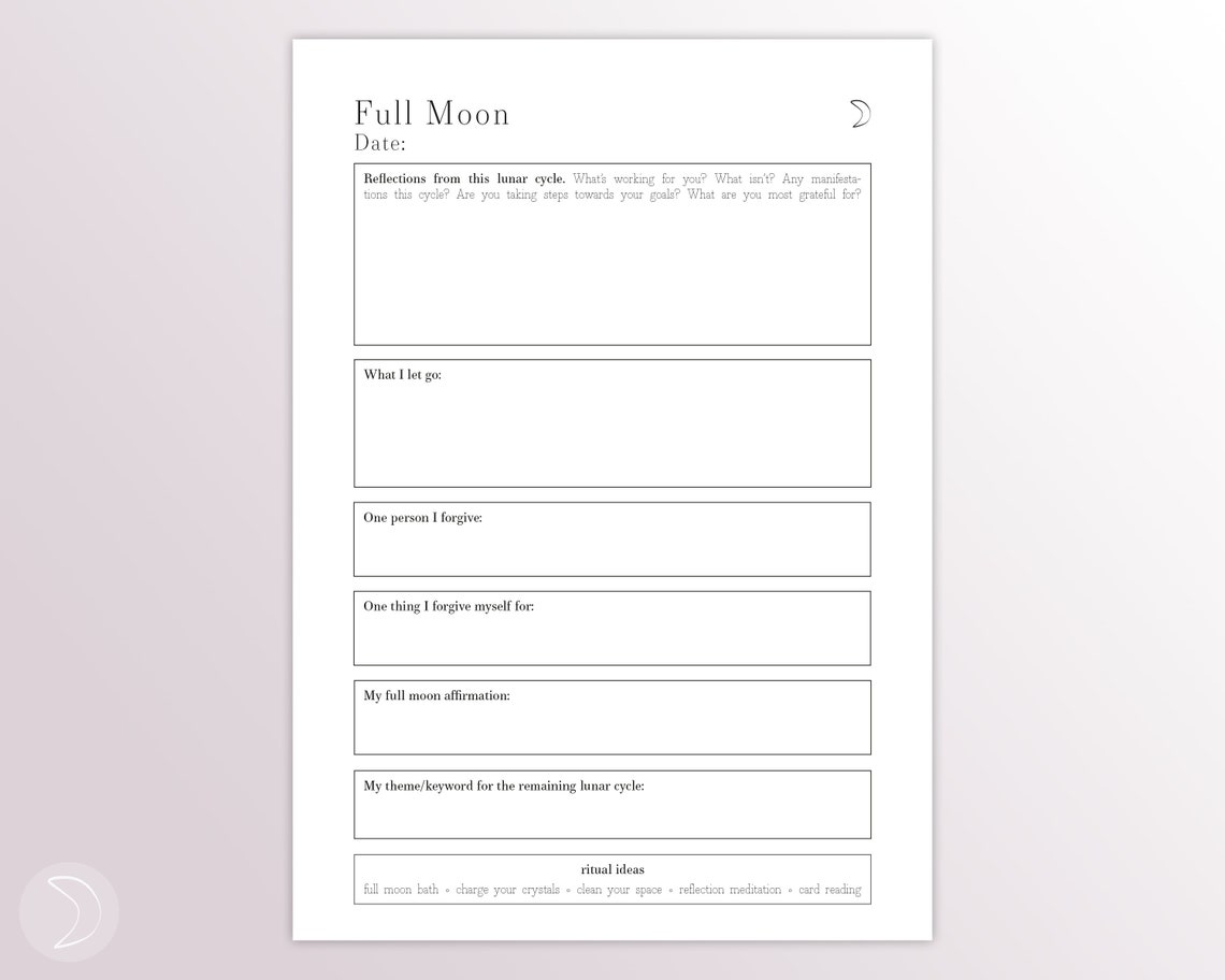 PRINTABLE Full and New Moon Ritual Undated Sheets A4 & US Letter Size ...