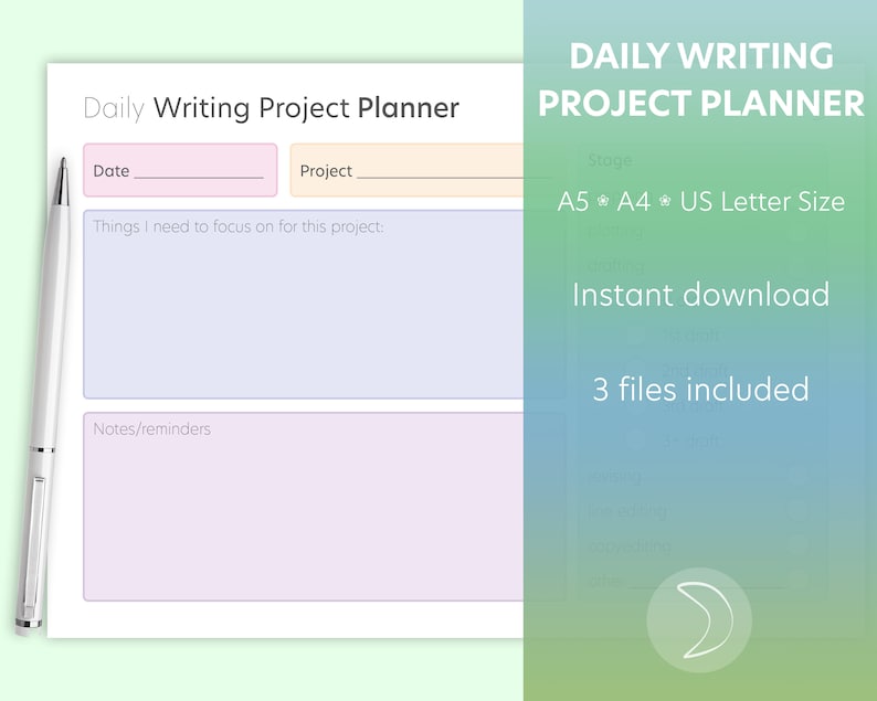 PRINTABLE Daily Writing Project Planner A4, A3 & US Letter Size - Etsy