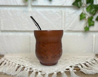 マテ茶用ひょうたん型容器セット（ボンビージャストローと蓋付き）、二