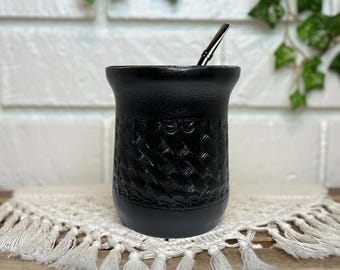 マテ茶用ひょうたん型容器セット（ボンビージャストローと蓋付き）、二