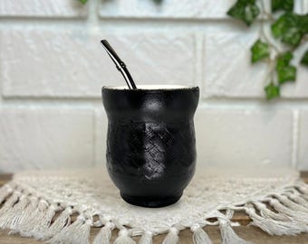 マテ茶用ひょうたん型容器セット（ボンビージャストローと蓋付き）、二