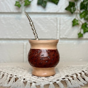 Leather-Wrapped Stainless Steel Yerba Mate Cup with Alpaca Bombilla