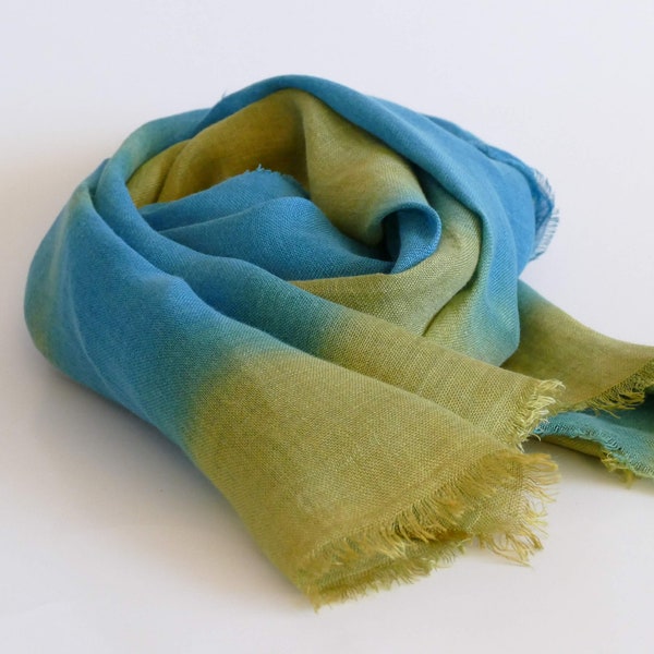 Hand-dyed linen scarf in soft European linen, ethically-made, vegan, all seasons, colour block, Sfarzoso