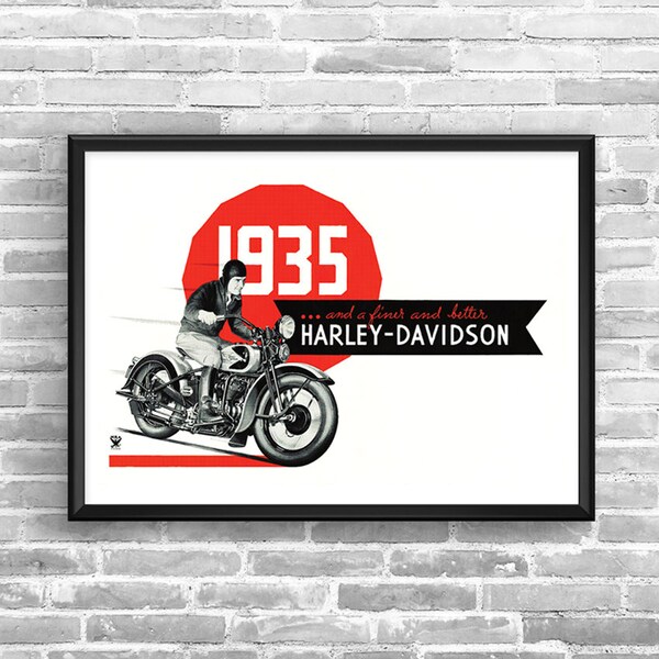 Poster Publicitaire Vintage Harley Davidson 1935 - Reproduction Rétro Bière