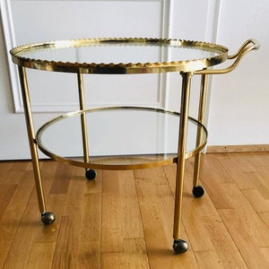 German serving trolley / bar trolley / tea trolley made of brass; Vereinigte Werkstätten Munich