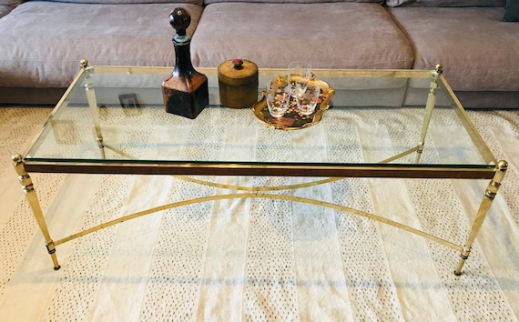Brass glass coffee table vintage discount