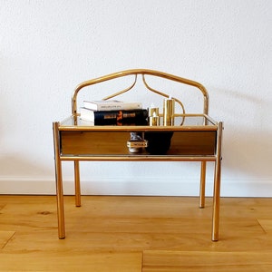 Very beautiful mid-century brass nightstand, side table / chest of drawers made of crystal glass and brass from the 70s.