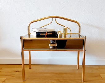 Very beautiful mid-century brass nightstand, side table / chest of drawers made of crystal glass and brass from the 70s.