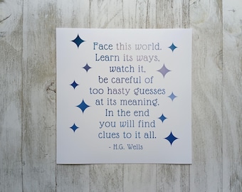 Time Machine 'The World' Unframed Art, HG Wells, Minimalist Art