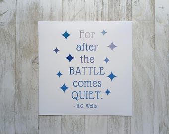 Time Machine 'The Battle' Unframed Art, HG Wells, Minimalist Art