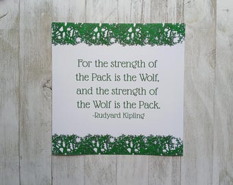 Jungle Book 'Strength of Pack' Unframed Art, Rudyard Kipling, Minimalist Art