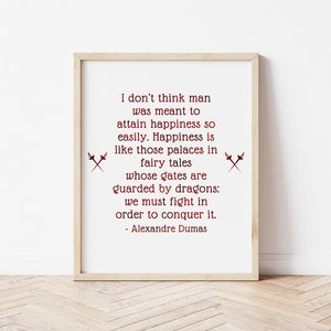 Count of Monte Cristo, Attain Happiness, Alexandre Dumas Inspired, Unframed, 8&quot; x 8&quot; Art Print, 8.5&quot; x 11&quot; Art Print, Book Quote