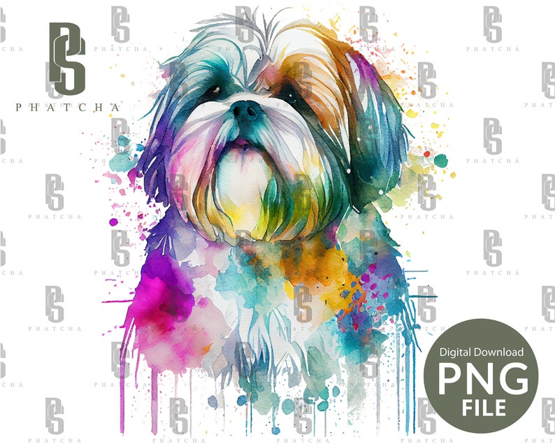 Watercolor Dog, Shih Tzu Graphic Png, Shih Tzu Png, Colorful Shih Tzu ...