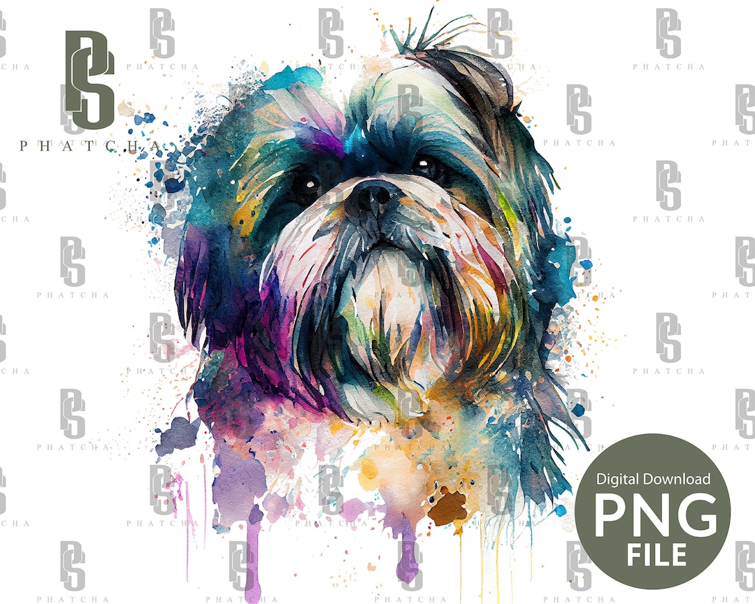 Watercolor Dog, Shih Tzu Graphic Png, Shih Tzu Png, Colorful Shih Tzu ...