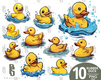 10 Rubber Duck PNG Bundle, Digital Crafts Designs Transparent, Rubber duck Clipart, Bath Toy Clipart, Commercial Use, PNG Sublimation.