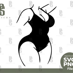 Peut inclure: Illustration en noir et blanc d'une personne portant un maillot de bain une pièce. La personne est tournée vers la droite et a le bras levé.