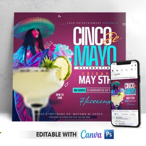 Editable Cinco De Mayo Flyer PSD, Cinco De Mayo Invitation | DIY Cinco De Mayo Canca Photoshop Template