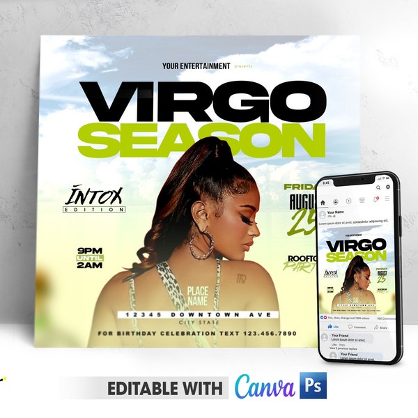 Editable Virgo Season Flyer, PSD Virgo Zodiac Flyer Template | Virgo Canva Template