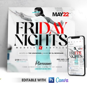 Editable Friday Nights Flyer, Models & Bottles Flyer, Fridays Invitation, Friday Club Flyer Template