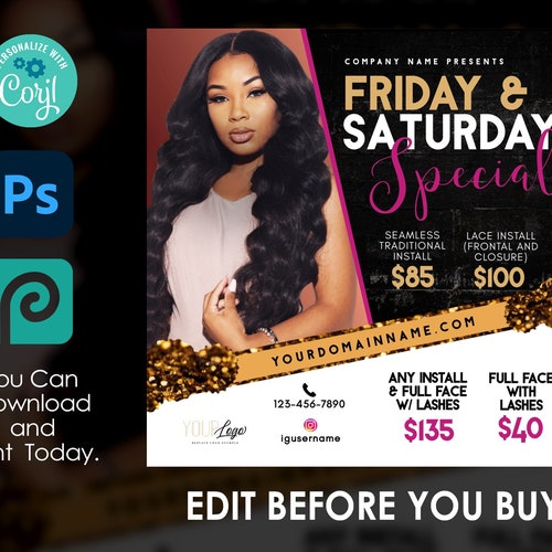 Hair Beauty Makeup Service Special Flyer Frontal Install - Etsy