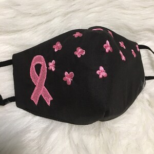 Breast Cancer Awareness Face Mask, Breast Cancer Ribbon Embroidered Face Mask,  breast Cancer Face Mask, Small Medium and Large Face Mask