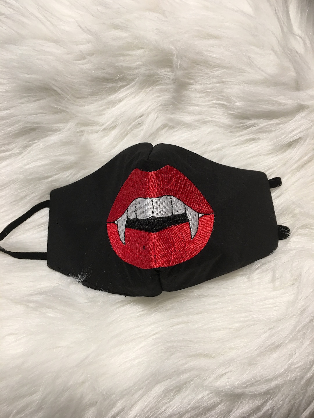 Vampire Face Mask Creepy Embroidered Fang Face Mask Small Etsy