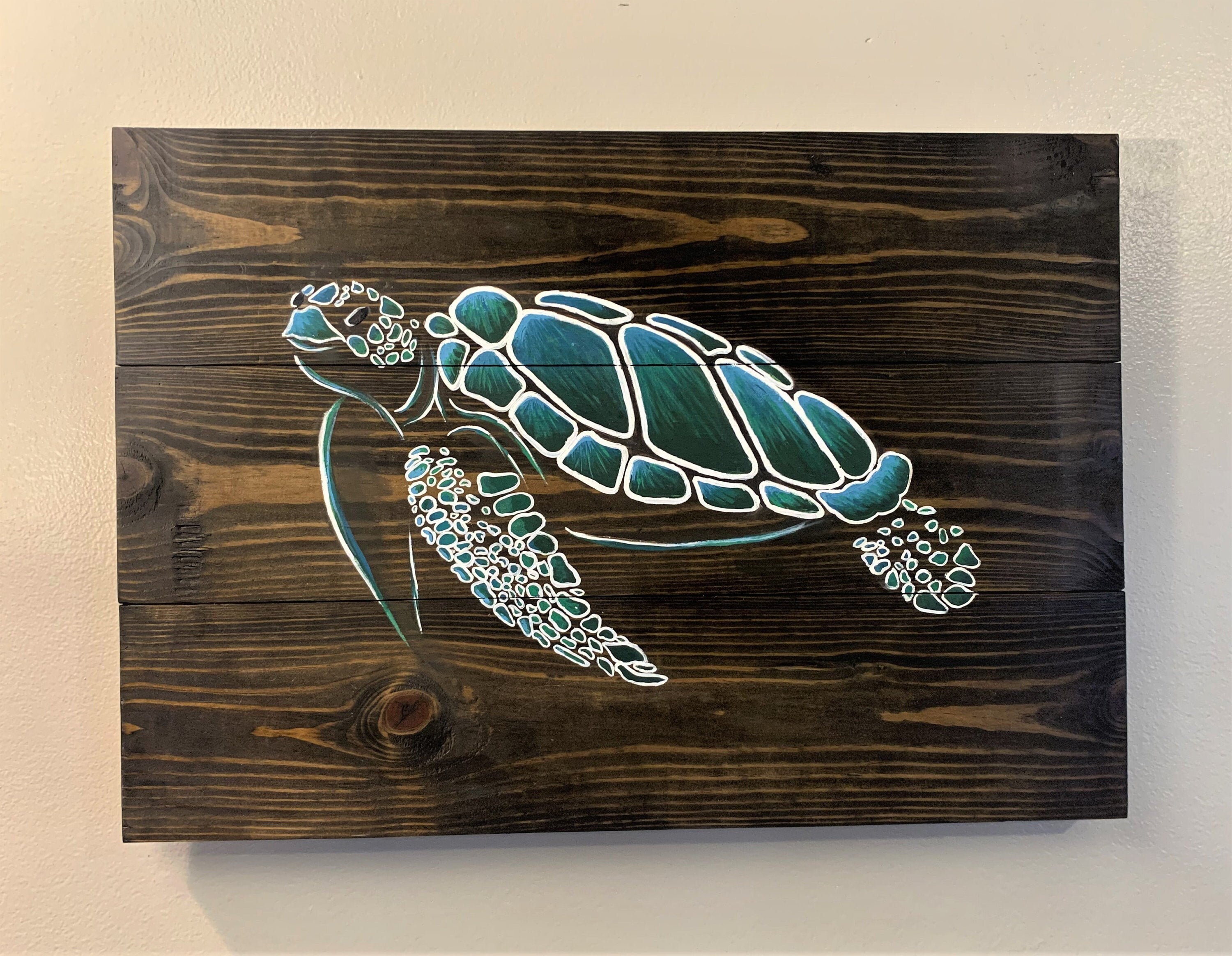 Sea Turtle Acrylic Painting on Rustic Wood Canvas Etsy