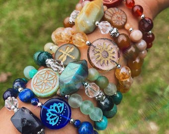 Crystal Bracelets with Czech Glass Beads | Choose 1 or Stack Your Own | Hippie Boho Outfit Accessories