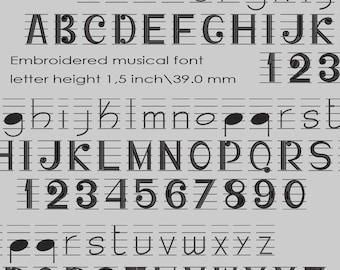 Musical font machine embroidery design letter size 1.5 inch\39.0 mm