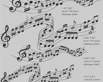 Notes and treble clef machine embroidery design for 140mm and 180mm hoops